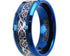 Men 8mm Beveled Edge Comfort-Fit Blue Silver Celtic Dragon Tungsten Wedding Band